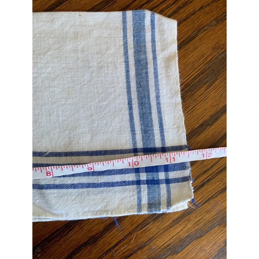 Vintage Hand Embroidered Tea Napkins Set of 2 White Blue Stripe Orange Floral